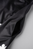 Robes décontractées noires à imprimé patchwork et col rond A