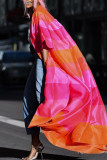 Vêtement d'extérieur à col cardigan patchwork imprimé rayé décontracté rose rouge