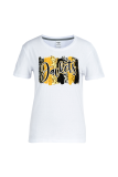 Camisetas con cuello en O de patchwork con estampado vintage de calle blanco