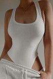 White Sexy Sportswear Simplicity Solid Square Collar Skinny Bodysuits