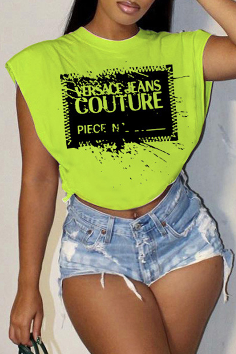 

Light Green Casual Print Basic O Neck T-Shirts