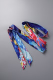 Marineblauwe casual print patchwork vezelige zelfkant O-hals recht grote maten jurken