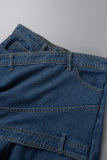 Jupes en jean taille haute asymétriques en patchwork uni bleu foncé