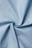 Blauwe casual effen patchwork tops met V-hals