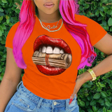 Orange Street Daily Lips bedrukte patchwork T-shirts met ronde hals