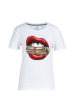 White Street Daily Lips Printed Patchwork O Neck T-Shirts