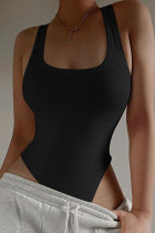 Bodysuits magros de gola quadrada sólida de simplicidade de roupas esportivas sexy pretas
