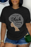 Camisetas pretas de rua com estampa vintage patchwork letra O decote