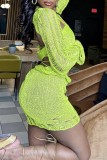 Green Sexy Solid See-through Backless Long Sleeve Two Pieces