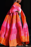 Prendas de abrigo de cuello de cárdigan de patchwork con estampado de rayas casuales de color rojo rosa