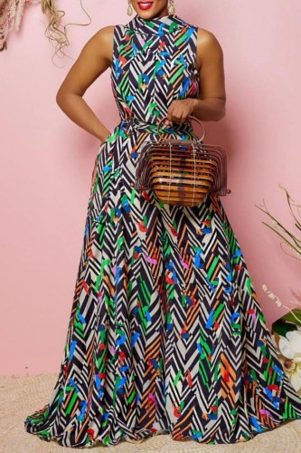 Multicolor Casual Print Patchwork Half A Turtleneck Regular Jumpsuits