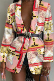 Leopardtryck Casual Work Elegant tryckknappar Ytterkläder med vändkrage (med bälte)