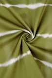 Trabajo informal verde Elegante rayado Frenillo Impresión O Cuello Manga corta Dos piezas