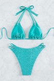 Hellblaue, sexy, rückenfreie Badebekleidung mit festem Verband (mit Polsterungen)