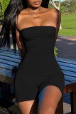 White Sexy Casual Solid Backless Strapless Skinny Romper