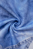 Синий Повседневный Уличный принт Бинты Пэчворк Асимметричный круглый вырез Без рукавов Из двух частей