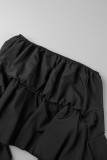 Negro sexy casual sólido patchwork sin espalda fuera del hombro manga larga dos piezas
