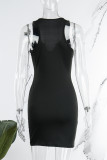 Vestidos de falda de un solo paso con cuello en V rasgado con estampado callejero negro