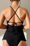 Black Sexy Solid Hollowed Out Backless Cross Straps Swimwears (With Paddings)