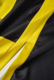 Robes droites jaunes décontractées à carreaux et patchwork à col en V
