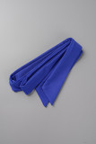 Patchwork solido casual blu con cintura o collo manica corta due pezzi