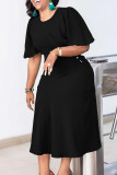 Schwarze, elegante, einfarbige Patchwork-Kleider mit O-Ausschnitt und A-Linie