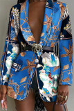 Gul Casual Work Elegant tryckknappar Ytterkläder med vändkrage (med bälte)