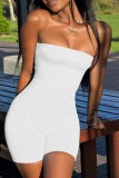 White Sexy Casual Solid Backless Strapless Skinny Romper