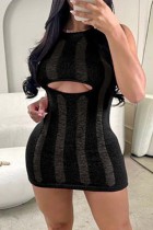 Black Sexy Solid Hollowed Out O Neck Sleeveless Dress Dresses