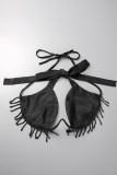 Zilver Sexy Solid Tassel Bandage Backless Halter Mouwloos Two Pieces