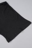 Vit Svart Casual Print Basic T-shirts med sned krage