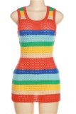 Цветное сексуальное лоскутное контрастное платье с U-образным вырезом