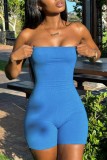 Blauw Sexy Casual Solid Backless Strapless Skinny Romper