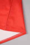 Rood casual patchwork met O-hals en korte mouwen, twee stukken