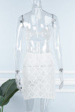 Bandage solide sexy blanc évidé robes de robe sans manches à col oblique dos nu