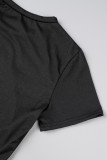 Svarta Casual Solid Basic O-hals T-shirts