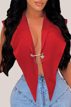 Tops de cintura alta con cuello vuelto asimétrico sin espalda de retazos sólidos de trabajo informal rojo sexy (con broche)