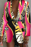 roze oranje casual werk elegante print knopen turn-back kraag bovenkleding (met riem)