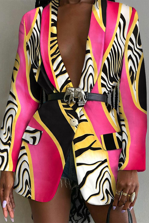 Outerwear com estampa de leopardo casual para trabalho elegante com botões e gola virada para trás (com cinto)