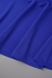Patchwork solido casual blu con cintura o collo manica corta due pezzi