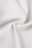 Macacões regulares brancos casuais elegantes sólidos com decote em O (com cinto)