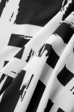Schwarze, legere, bedruckte Bandage-Patchwork-Umlegekragen-Kleider in A-Linie
