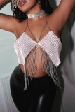 Or Sexy Patchwork Tassel Chains Backless Halter Tops