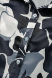 Black Sweet Print Patchwork Buckle With Belt Turndown Collar A Line Dresses