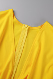 Vestidos retos amarelos com estampa casual patchwork decote em v