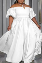 Wit Casual Werk Elegante Solid Pocket Fold Halter A-lijn Grote maten jurken