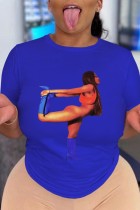 T-shirts à col rond basiques imprimés décontractés bleus