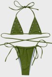 Green Sexy Solid Bandage Hollowed Out Backless Swimwears (Without Paddings)