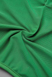 Verde Sexy Patchwork Solido Trasparente Balza O Collo Senza Maniche Due Pezzi