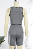 Grijs Street Sportswear gestreept contrasterend O-hals mouwloos tweedelig